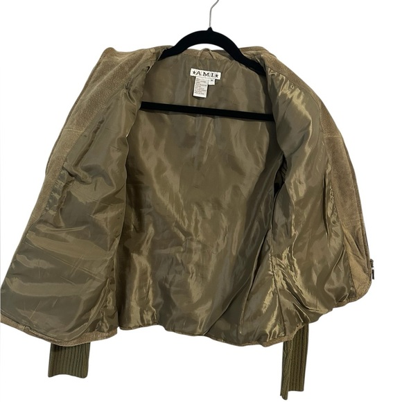 Ami Olive Green Utility Jacket Women’s Washable Suede Leather Moto Jacket Size M - Picture 4 of 9